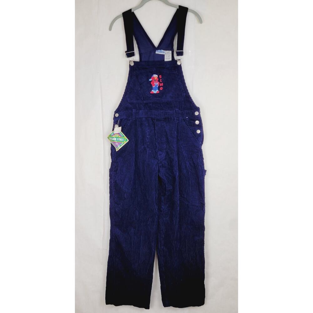 New Vintage Sesame Street blue corduroy Elmo cargo overalls size medium Kidcore